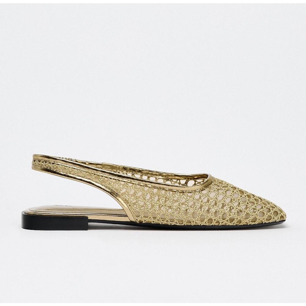 LAST ONE!!! ZARA Metallic Braided Slingback Flats Gold NWT Ballerina US 7.5 - Picture 12 of 16